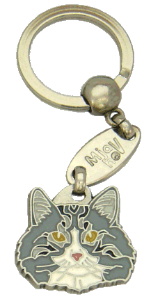 Norsk skovkat hvid grå - pet ID tag, dog ID tags, pet tags, personalized pet tags MjavHov - engraved pet tags online