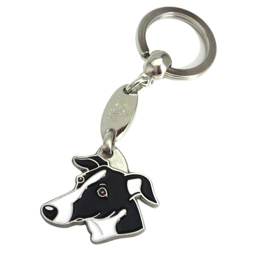 Custom personalized dog name tag Whippet black and white

This unique, cute and quality dog id tag is offered with laser engraved name and phone no. or your custom text. Stainless steel split ring for easy attachment to your pets collar. All items are also available as keychains.
Gift for dogs and dog lovers.

Color: colored/silver
Size: 33 x 28 mm

Engraving area: 20 x 7 mm, up to 2 lines, 15 characters / per line.
Laser engraving personalization on the back side is included in the price. Enter the text you wish to have engraved. Suggestion: dog's name and phone number. We engrave on the back side of the tag. Engraving will be centered and easy to read. If you go over the recommended count then the text becomes smaller, and harder to read.

Metal, chrome plated dog tag or key ring. 
Hand made, hand colored, made in Slovenia. 

In stock.
