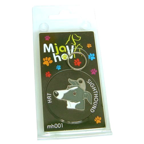 Custom personalized dog name tag Whippet grey white

This unique, cute and quality dog id tag is offered with laser engraved name and phone no. or your custom text. Stainless steel split ring for easy attachment to your pets collar. All items are also available as keychains.
Gift for dogs and dog lovers.

Color: colored/silver
Size: 33 x 28 mm

Engraving area: 20 x 7 mm
Laser engraving personalization on the back side is included in the price. Enter the text you wish to have engraved. Suggestion: dog's name and phone number. We engrave on the back side of the tag. Engraving will be centered and easy to read. If you go over the recommended count then the text becomes smaller, and harder to read.

Metal, chrome plated dog tag or key ring. 
Hand made, hand colored, made in Slovenia. 

In stock.
