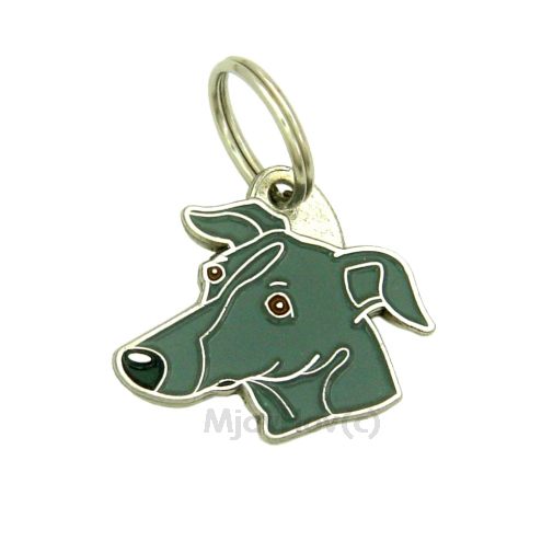 Custom personalized dog name tag Sighthound grey

This unique, cute and quality dog id tag is offered with laser engraved name and phone no. or your custom text. Stainless steel split ring for easy attachment to your pets collar. All items are also available as keychains.
Gift for dogs and dog lovers.

Color: colored/silver
Size: 33 x 28 mm

Engraving area: 20 x 8 mm
Laser engraving personalization on the back side is included in the price. Enter the text you wish to have engraved. Suggestion: dog's name and phone number. We engrave on the back side of the tag. Engraving will be centered and easy to read. If you go over the recommended count then the text becomes smaller, and harder to read.

Metal, chrome plated dog tag or key ring. 
Hand made, hand colored, made in Slovenia. 

In stock.
