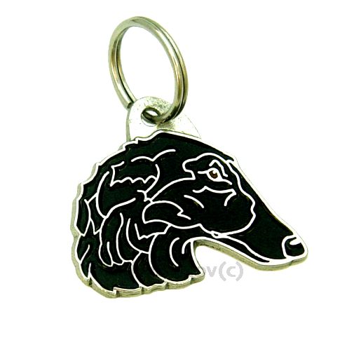 Custom personalized dog name tag Borzoi black

This unique, cute and quality dog id tag is offered with laser engraved name and phone no. or your custom text. Stainless steel split ring for easy attachment to your pets collar. All items are also available as keychains.
Gift for dogs and dog lovers.

Color: colored/silver
Size: 35 x 30 mm

Engraving area: 21 x 12 mm
Laser engraving personalization on the back side is included in the price. Enter the text you wish to have engraved. Suggestion: dog's name and phone number. We engrave on the back side of the tag. Engraving will be centered and easy to read. If you go over the recommended count then the text becomes smaller, and harder to read.

Metal, chrome plated dog tag or key ring. 
Hand made, hand colored, made in Slovenia. 

In stock.
