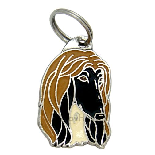 Custom personalized dog name tag Afghan hound

This unique, cute and quality dog id tag is offered with laser engraved name and phone no. or your custom text. Stainless steel split ring for easy attachment to your pets collar. All items are also available as keychains.
Gift for dogs and dog lovers.

Color: colored/silver
Size: 24 x 38 mm

Engraving area: 20 x 20 mm
Laser engraving personalization on the back side is included in the price. Enter the text you wish to have engraved. Suggestion: dog's name and phone number. We engrave on the back side of the tag. Engraving will be centered and easy to read. If you go over the recommended count then the text becomes smaller, and harder to read.

Metal, chrome plated dog tag or key ring. 
Hand made, hand colored, made in Slovenia. 

In stock.
