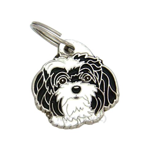 Custom personalized dog name tag Bolonka black and white

This unique, cute and quality dog id tag is offered with laser engraved name and phone no. or your custom text. Stainless steel split ring for easy attachment to your pets collar. All items are also available as keychains.
Gift for dogs and dog lovers.

Color: colored/silver
Size: 26 x 28 mm

Engraving area: 20 x 12 mm
Laser engraving personalization on the back side is included in the price. Enter the text you wish to have engraved. Suggestion: dog's name and phone number. We engrave on the back side of the tag. Engraving will be centered and easy to read. If you go over the recommended count then the text becomes smaller, and harder to read.

Metal, chrome plated dog tag or key ring. 
Hand made, hand colored, made in Slovenia. 

In stock.
