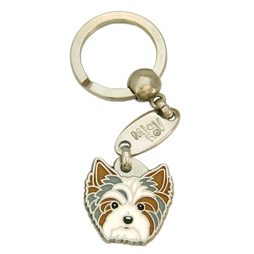 Custom personalized dog name tag Biewer yorkshire terrier blue

This unique, cute and quality dog id tag is offered with laser engraved name and phone no. or your custom text. Stainless steel split ring for easy attachment to your pets collar. All items are also available as keychains.
Gift for dogs and dog lovers.

Color: colored/silver
Size: 24 x 24 mm

Engraving area: 19 x 12 mm
Laser engraving personalization on the back side is included in the price. Enter the text you wish to have engraved. Suggestion: dog's name and phone number. We engrave on the back side of the tag. Engraving will be centered and easy to read. If you go over the recommended count then the text becomes smaller, and harder to read.

Metal, chrome plated dog tag or key ring. 
Hand made, hand colored, made in Slovenia. 

In stock.
