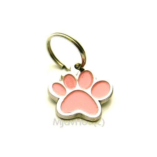 Custom personalized dog name tag PAW MJAVHOV PINK
Color: colored/silver 
Dim: 22 x 25 mm
Engraving area: 
15 x 7 mm
Metal, chrome plated pet tag.
 
Personalized laser engraving on the back side included.

Hand made 
MADE IN SLOVENIA

In stock.
