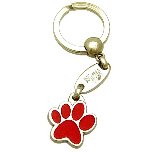 Custom personalized dog name tag PAW MJAVHOV RED
Color: colored/silver 
Dim: 22 x 25 mm
Engraving area: 
15 x 7 mm
Metal, chrome plated pet tag.
 
Personalized laser engraving on the back side included.

Hand made 
MADE IN SLOVENIA

In stock.
