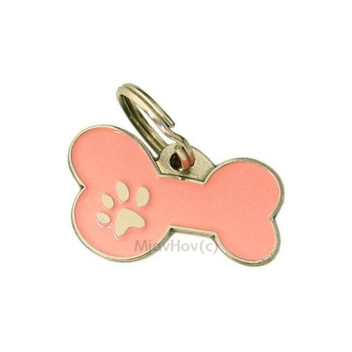 Custom personalized dog name tag BONE MJAVHOV PINK
Color: colored/silver 
Dim: 34 x 21 mm
Engraving area: 
27 x 7 mm
Metal, chrome plated pet tag.
 
Personalized laser engraving on the back side included.

Hand made 
MADE IN SLOVENIA

In stock.
