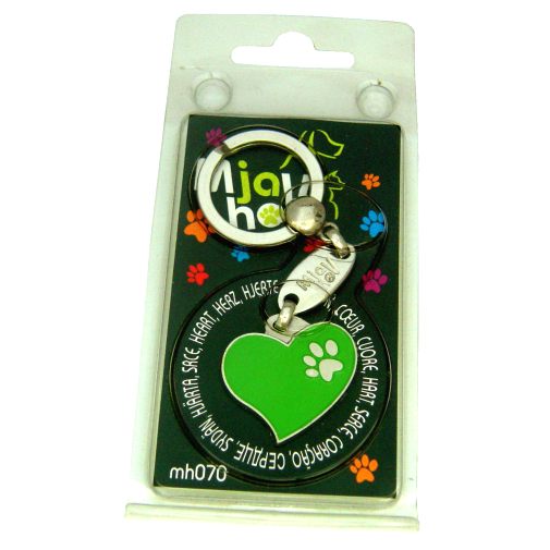 Custom personalized dog name tag Heart green

This unique, cute and quality dog id tag is offered with laser engraved name and phone no. or your custom text. Stainless steel split ring for easy attachment to your pets collar. All items are also available as keychains.
Gift for dogs and dog lovers.

Color: colored/silver
Size: 28 x 26 mm

Engraving area: 20 x 12 mm
Laser engraving personalization on the back side is included in the price. Enter the text you wish to have engraved. Suggestion: dog's name and phone number. We engrave on the back side of the tag. Engraving will be centered and easy to read. If you go over the recommended count then the text becomes smaller, and harder to read.

Metal, chrome plated dog tag or key ring. 
Hand made, hand colored, made in Slovenia. 

In stock.
