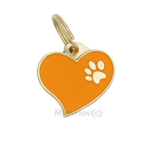 Custom personalized dog name tag Heart orange

This unique, cute and quality dog id tag is offered with laser engraved name and phone no. or your custom text. Stainless steel split ring for easy attachment to your pets collar. All items are also available as keychains.
Gift for dogs and dog lovers.

Color: colored/silver
Size: 28 x 26 mm

Engraving area: 20 x 12 mm
Laser engraving personalization on the back side is included in the price. Enter the text you wish to have engraved. Suggestion: dog's name and phone number. We engrave on the back side of the tag. Engraving will be centered and easy to read. If you go over the recommended count then the text becomes smaller, and harder to read.

Metal, chrome plated dog tag or key ring. 
Hand made, hand colored, made in Slovenia. 

In stock.
