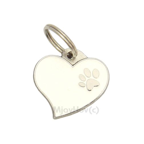 Custom personalized dog name tag Heart white

This unique, cute and quality dog id tag is offered with laser engraved name and phone no. or your custom text. Stainless steel split ring for easy attachment to your pets collar. All items are also available as keychains.
Gift for dogs and dog lovers.

Color: colored/silver
Size: 28 x 26 mm

Engraving area: 20 x 12 mm
Laser engraving personalization on the back side is included in the price. Enter the text you wish to have engraved. Suggestion: dog's name and phone number. We engrave on the back side of the tag. Engraving will be centered and easy to read. If you go over the recommended count then the text becomes smaller, and harder to read.

Metal, chrome plated dog tag or key ring. 
Hand made, hand colored, made in Slovenia. 

In stock.
