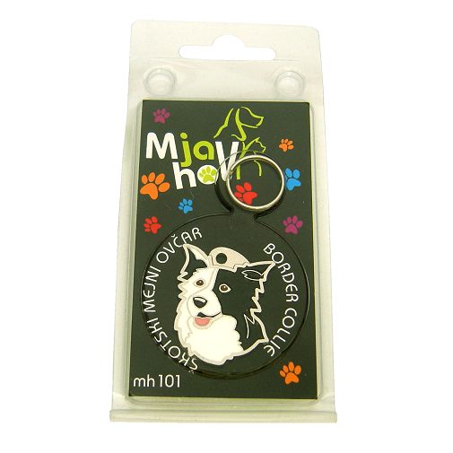 Custom personalized dog name tag BORDER COLLIE BLACK EAR
Color: colored/silver 
Dim:  25 x 32 mm
Engraving area: 
18 x 18 mm
Metal, chrome plated pet tag.
 
Personalized laser engraving on the back side included.

Hand made 
MADE IN SLOVENIA

In stock.
