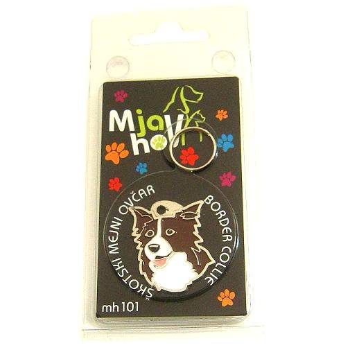 Custom personalized dog name tag BORDER COLLIE BROWN 
Color: colored/silver 
Dim: 25 x 32 mm
Engraving area: 
18 x 18 mm
Metal, chrome plated pet tag.
 
Personalized laser engraving on the back side included.

Hand made 
MADE IN SLOVENIA

In stock.
