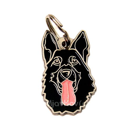 Custom personalized dog name tag German shepherd dog black

This unique, cute and quality dog id tag is offered with laser engraved name and phone no. or your custom text. Stainless steel split ring for easy attachment to your pets collar. All items are also available as keychains.
Gift for dogs and dog lovers.

Color: colored/silver
Size: 23 x 39 mm

Engraving area: 18 x 20 mm
Laser engraving personalization on the back side is included in the price. Enter the text you wish to have engraved. Suggestion: dog's name and phone number. We engrave on the back side of the tag. Engraving will be centered and easy to read. If you go over the recommended count then the text becomes smaller, and harder to read.

Metal, chrome plated dog tag or key ring. 
Hand made, hand colored, made in Slovenia. 

In stock.
