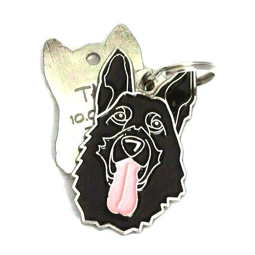 ﻿Namnbricka för hund med personlig gravyr Tysk schäferhund svart

Färg: färgat/silver 
Storleken på den hängande: 23 x 39 mm
Maximal storlek gravyr: 18 x 20 mm

Brickorna är kvalitativa, kromade och handmålade.
 
Lasergraverade inskription på baksidan av hundbricka ingår i priset.

Alla ID-brickor levereras med en ring, för enkel och säker montering på djurets halsband.

Handgjorda, tillverkade i Slovenien.

På lager.
