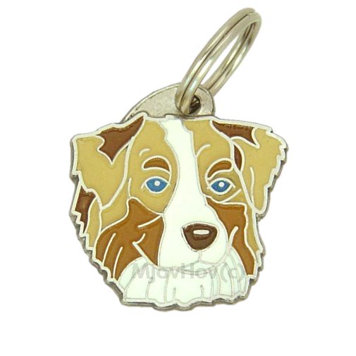Custom personalized dog name tag Australian shepherd red merle

This unique, cute and quality dog id tag is offered with laser engraved name and phone no. or your custom text. Stainless steel split ring for easy attachment to your pets collar. All items are also available as keychains.
Gift for dogs and dog lovers.

Color: colored/silver
Size: 29 x 30 mm

Engraving area: 20 x 18 mm
Laser engraving personalization on the back side is included in the price. Enter the text you wish to have engraved. Suggestion: dog's name and phone number. We engrave on the back side of the tag. Engraving will be centered and easy to read. If you go over the recommended count then the text becomes smaller, and harder to read.

Metal, chrome plated dog tag or key ring. 
Hand made, hand colored, made in Slovenia. 

In stock.
