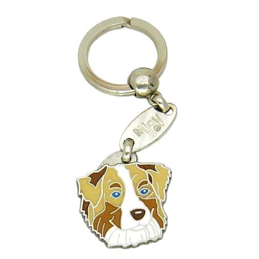 Custom personalized dog name tag Australian shepherd red merle

This unique, cute and quality dog id tag is offered with laser engraved name and phone no. or your custom text. Stainless steel split ring for easy attachment to your pets collar. All items are also available as keychains.
Gift for dogs and dog lovers.

Color: colored/silver
Size: 29 x 30 mm

Engraving area: 20 x 18 mm
Laser engraving personalization on the back side is included in the price. Enter the text you wish to have engraved. Suggestion: dog's name and phone number. We engrave on the back side of the tag. Engraving will be centered and easy to read. If you go over the recommended count then the text becomes smaller, and harder to read.

Metal, chrome plated dog tag or key ring. 
Hand made, hand colored, made in Slovenia. 

In stock.
