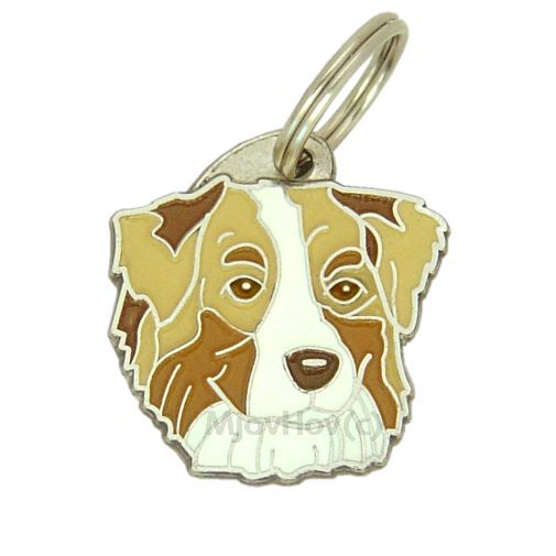 Custom personalized dog name tag Australian shepherd red merle, brown eyes

This unique, cute and quality dog id tag is offered with laser engraved name and phone no. or your custom text. Stainless steel split ring for easy attachment to your pets collar. All items are also available as keychains.
Gift for dogs and dog lovers.

Color: colored/silver
Size: 29 x 30 mm

Engraving area: 20 x 18 mm
Laser engraving personalization on the back side is included in the price. Enter the text you wish to have engraved. Suggestion: dog's name and phone number. We engrave on the back side of the tag. Engraving will be centered and easy to read. If you go over the recommended count then the text becomes smaller, and harder to read.

Metal, chrome plated dog tag or key ring. 
Hand made, hand colored, made in Slovenia. 

In stock.
