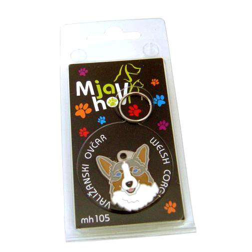 Custom personalized dog name tag Welsh corgi blue merle

This unique, cute and quality dog id tag is offered with laser engraved name and phone no. or your custom text. Stainless steel split ring for easy attachment to your pets collar. All items are also available as keychains.
Gift for dogs and dog lovers.

Color: colored/silver
Size: 26 x 31 mm

Engraving area: 17 x 17 mm
Laser engraving personalization on the back side is included in the price. Enter the text you wish to have engraved. Suggestion: dog's name and phone number. We engrave on the back side of the tag. Engraving will be centered and easy to read. If you go over the recommended count then the text becomes smaller, and harder to read.

Metal, chrome plated dog tag or key ring. 
Hand made, hand colored, made in Slovenia. 

In stock.
