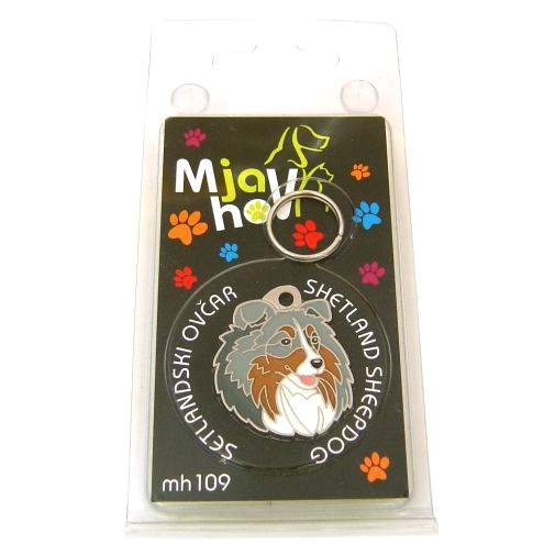 ﻿Namnbricka för hund med personlig gravyr Shetland sheepdog, sheltie blue merle

Färg: färgat/silver 
Storleken på den hängande: 28 x 33 mm
Maximal storlek gravyr: 21 x 20 mm

Brickorna är kvalitativa, kromade och handmålade.
 
Lasergraverade inskription på baksidan av hundbricka ingår i priset.

Alla ID-brickor levereras med en ring, för enkel och säker montering på djurets halsband.

Handgjorda, tillverkade i Slovenien.

På lager.
