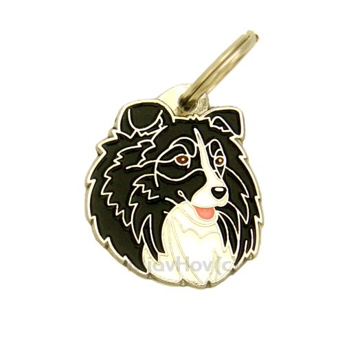 Custom personalized dog name tag Shetland sheepdog black and white

This unique, cute and quality dog id tag is offered with laser engraved name and phone no. or your custom text. Stainless steel split ring for easy attachment to your pets collar. All items are also available as keychains.
Gift for dogs and dog lovers.

Color: colored/silver
Size: 28 x 33 mm

Engraving area: 21 x 20 mm
Laser engraving personalization on the back side is included in the price. Enter the text you wish to have engraved. Suggestion: dog's name and phone number. We engrave on the back side of the tag. Engraving will be centered and easy to read. If you go over the recommended count then the text becomes smaller, and harder to read.

Metal, chrome plated dog tag or key ring. 
Hand made, hand colored, made in Slovenia. 

In stock.
