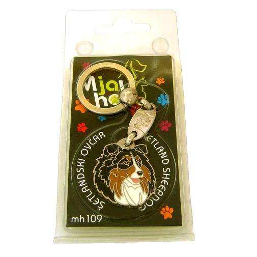 ﻿Namnbricka för hund med personlig gravyr Shetland sheepdog, sheltie tricolor

Färg: färgat/silver 
Storleken på den hängande: 28 x 33 mm
Maximal storlek gravyr: 21 x 20 mm

Brickorna är kvalitativa, kromade och handmålade.
 
Lasergraverade inskription på baksidan av hundbricka ingår i priset.

Alla ID-brickor levereras med en ring, för enkel och säker montering på djurets halsband.

Handgjorda, tillverkade i Slovenien.

På lager.
