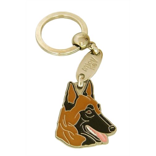Custom personalized dog name tag Belgian shepherd, malinois

This unique, cute and quality dog id tag is offered with laser engraved name and phone no. or your custom text. Stainless steel split ring for easy attachment to your pets collar. All items are also available as keychains.
Gift for dogs and dog lovers.

Color: colored/silver
Size: 36 x 30 mm

Engraving area: 18 x 16 mm
Laser engraving personalization on the back side is included in the price. Enter the text you wish to have engraved. Suggestion: dog's name and phone number. We engrave on the back side of the tag. Engraving will be centered and easy to read. If you go over the recommended count then the text becomes smaller, and harder to read.

Metal, chrome plated dog tag or key ring. 
Hand made, hand colored, made in Slovenia. 

In stock.
