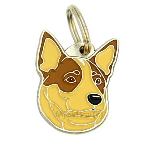 Custom personalized dog name tag Australian cattle dog red

This unique, cute and quality dog id tag is offered with laser engraved name and phone no. or your custom text. Stainless steel split ring for easy attachment to your pets collar. All items are also available as keychains.
Gift for dogs and dog lovers.

Color: colored/silver
Size: 26 x 32 mm

Engraving area: 20 x 17 mm
Laser engraving personalization on the back side is included in the price. Enter the text you wish to have engraved. Suggestion: dog's name and phone number. We engrave on the back side of the tag. Engraving will be centered and easy to read. If you go over the recommended count then the text becomes smaller, and harder to read.

Metal, chrome plated dog tag or key ring. 
Hand made, hand colored, made in Slovenia. 

In stock.
