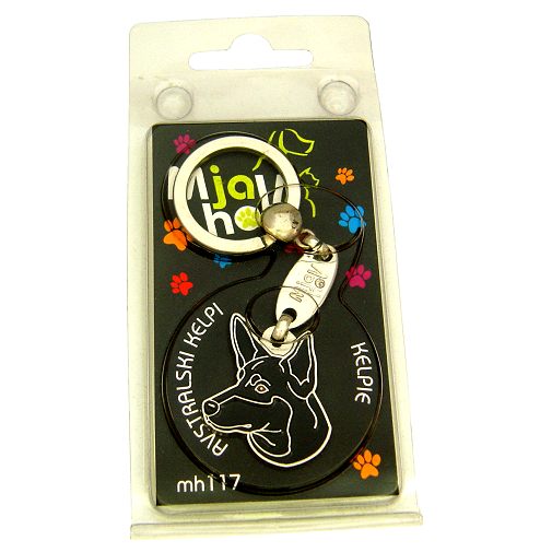 ﻿Namnbricka för hund med personlig gravyr Australian kelpie svart

Färg: färgat/silver 
Storleken på den hängande: 27 x 29 mm
Maximal storlek gravyr: 19 x 12 mm

Brickorna är kvalitativa, kromade och handmålade.
 
Lasergraverade inskription på baksidan av hundbricka ingår i priset.

Alla ID-brickor levereras med en ring, för enkel och säker montering på djurets halsband.

Handgjorda, tillverkade i Slovenien.

På lager.
