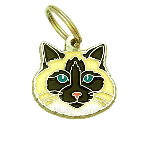 Custom personalized cat name tag Birman cat

This unique, cute and quality cat id tag is offered with laser engraved name and phone no. or your custom text. Stainless steel split ring for easy attachment to your pets collar. All items are also available as keychains.
Gift for cats and cat lovers.

Color: colored/silver
Size: 28 x 28 mm

Engraving area: 20 x 15 mm
Laser engraving personalization on the back side is included in the price. Enter the text you wish to have engraved. Suggestion: cat's name and phone number. We engrave on the back side of the tag. Engraving will be centered and easy to read. If you go over the recommended count then the text becomes smaller, and harder to read.

Metal, chrome plated cat tag or key ring. 
Hand made, hand colored, made in Slovenia. 

In stock.
