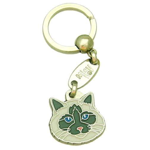 Custom personalized cat name tag Ragdoll cat blue grey

This unique, cute and quality cat id tag is offered with laser engraved name and phone no. or your custom text. Stainless steel split ring for easy attachment to your pets collar. All items are also available as keychains.
Gift for cats and cat lovers.

Color: colored/silver
Size: 28 x 28 mm

Engraving area: 20 x 15 mm
Laser engraving personalization on the back side is included in the price. Enter the text you wish to have engraved. Suggestion: cat's name and phone number. We engrave on the back side of the tag. Engraving will be centered and easy to read. If you go over the recommended count then the text becomes smaller, and harder to read.

Metal, chrome plated cat tag or key ring. 
Hand made, hand colored, made in Slovenia. 

In stock.
