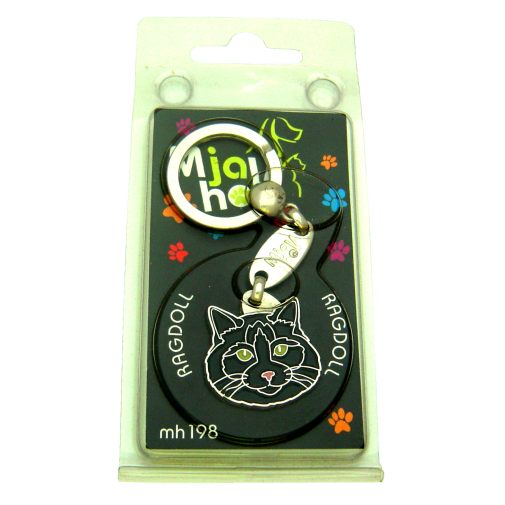 Custom personalized cat name tag Ragdoll cat black

This unique, cute and quality cat id tag is offered with laser engraved name and phone no. or your custom text. Stainless steel split ring for easy attachment to your pets collar. All items are also available as keychains.
Gift for cats and cat lovers.

Color: colored/silver
Size: 28 x 28 mm

Engraving area: 20 x 15 mm
Laser engraving personalization on the back side is included in the price. Enter the text you wish to have engraved. Suggestion: cat's name and phone number. We engrave on the back side of the tag. Engraving will be centered and easy to read. If you go over the recommended count then the text becomes smaller, and harder to read.

Metal, chrome plated cat tag or key ring. 
Hand made, hand colored, made in Slovenia. 

In stock.
