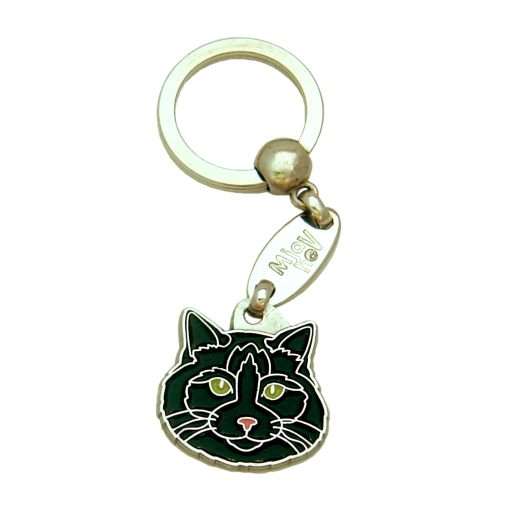 Custom personalized cat name tag Ragdoll cat black

This unique, cute and quality cat id tag is offered with laser engraved name and phone no. or your custom text. Stainless steel split ring for easy attachment to your pets collar. All items are also available as keychains.
Gift for cats and cat lovers.

Color: colored/silver
Size: 28 x 28 mm

Engraving area: 20 x 15 mm
Laser engraving personalization on the back side is included in the price. Enter the text you wish to have engraved. Suggestion: cat's name and phone number. We engrave on the back side of the tag. Engraving will be centered and easy to read. If you go over the recommended count then the text becomes smaller, and harder to read.

Metal, chrome plated cat tag or key ring. 
Hand made, hand colored, made in Slovenia. 

In stock.
