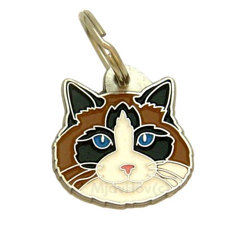 Custom personalized cat name tag Ragdoll cat tricolor

This unique, cute and quality cat id tag is offered with laser engraved name and phone no. or your custom text. Stainless steel split ring for easy attachment to your pets collar. All items are also available as keychains.
Gift for cats and cat lovers.

Color: colored/silver
Size: 28 x 28 mm

Engraving area: 20 x 15 mm
Laser engraving personalization on the back side is included in the price. Enter the text you wish to have engraved. Suggestion: cat's name and phone number. We engrave on the back side of the tag. Engraving will be centered and easy to read. If you go over the recommended count then the text becomes smaller, and harder to read.

Metal, chrome plated cat tag or key ring. 
Hand made, hand colored, made in Slovenia. 

In stock.
