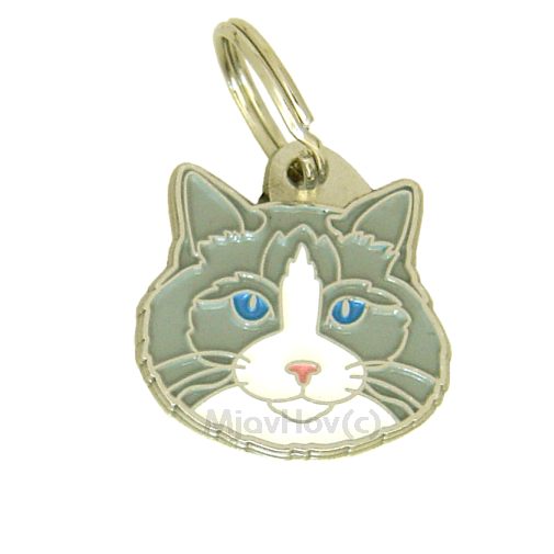 Custom personalized cat name tag Ragdoll cat blue bicolor

This unique, cute and quality cat id tag is offered with laser engraved name and phone no. or your custom text. Stainless steel split ring for easy attachment to your pets collar. All items are also available as keychains.
Gift for cats and cat lovers.

Color: colored/silver
Size: 28 x 28 mm

Engraving area: 20 x 15 mm
Laser engraving personalization on the back side is included in the price. Enter the text you wish to have engraved. Suggestion: cat's name and phone number. We engrave on the back side of the tag. Engraving will be centered and easy to read. If you go over the recommended count then the text becomes smaller, and harder to read.

Metal, chrome plated cat tag or key ring. 
Hand made, hand colored, made in Slovenia. 

In stock.
