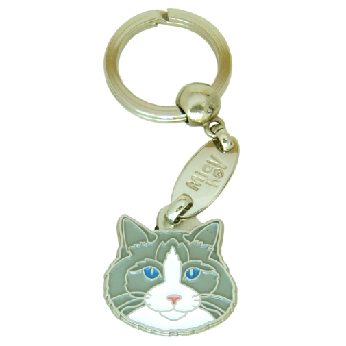 Custom personalized cat name tag Ragdoll cat blue bicolor

This unique, cute and quality cat id tag is offered with laser engraved name and phone no. or your custom text. Stainless steel split ring for easy attachment to your pets collar. All items are also available as keychains.
Gift for cats and cat lovers.

Color: colored/silver
Size: 28 x 28 mm

Engraving area: 20 x 15 mm
Laser engraving personalization on the back side is included in the price. Enter the text you wish to have engraved. Suggestion: cat's name and phone number. We engrave on the back side of the tag. Engraving will be centered and easy to read. If you go over the recommended count then the text becomes smaller, and harder to read.

Metal, chrome plated cat tag or key ring. 
Hand made, hand colored, made in Slovenia. 

In stock.

