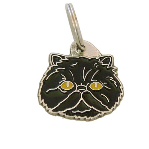 Custom personalized cat name tag Persian cat black

This unique, cute and quality cat id tag is offered with laser engraved name and phone no. or your custom text. Stainless steel split ring for easy attachment to your pets collar. All items are also available as keychains.
Gift for cats and cat lovers.

Color: colored/silver
Size: 27 x 26 mm

Engraving area: 20 x 15 mm
Laser engraving personalization on the back side is included in the price. Enter the text you wish to have engraved. Suggestion: cat's name and phone number. We engrave on the back side of the tag. Engraving will be centered and easy to read. If you go over the recommended count then the text becomes smaller, and harder to read.

Metal, chrome plated cat tag or key ring. 
Hand made, hand colored, made in Slovenia. 

In stock.
