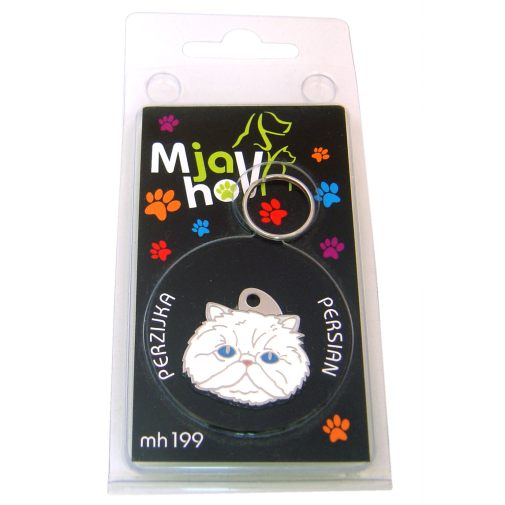 Custom personalized cat name tag Persian cat white

This unique, cute and quality cat id tag is offered with laser engraved name and phone no. or your custom text. Stainless steel split ring for easy attachment to your pets collar. All items are also available as keychains.
Gift for cats and cat lovers.

Color: colored/silver
Size: 27 x 26 mm

Engraving area: 20 x 15 mm
Laser engraving personalization on the back side is included in the price. Enter the text you wish to have engraved. Suggestion: cat's name and phone number. We engrave on the back side of the tag. Engraving will be centered and easy to read. If you go over the recommended count then the text becomes smaller, and harder to read.

Metal, chrome plated cat tag or key ring. 
Hand made, hand colored, made in Slovenia. 

In stock.
