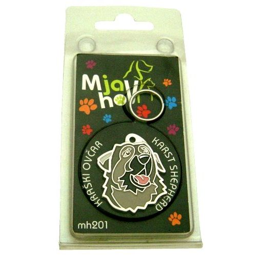 Custom personalized dog name tag KARST SHEPHERD BLACK MUZZLE
Color: colored/silver 
Dim:  30 x 35 mm
Engraving area: 
18 x 20 mm
Metal, chrome plated pet tag.
 
Personalized laser engraving on the back side included.

Hand made 
MADE IN SLOVENIA

In stock.
