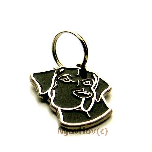 Custom personalized dog name tag GREAT DANE BLACK
Color: colored/silver 
Dim: 30 x 40 mm
Engraving area: 
18 x 20 mm
Metal, chrome plated pet tag.
 
Personalized laser engraving on the back side included.

Hand made 
MADE IN SLOVENIA

In stock.
