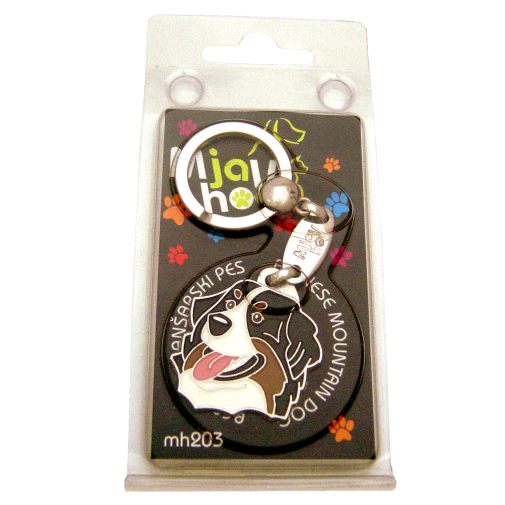 Custom personalized dog name tag BERNESE MOUNTAIN DOG
Color: colored/silver 
Dim: 33 x 32 mm
Engraving area: 
25 x 20 mm
Metal, chrome plated pet tag.
 
Personalized laser engraving on the back side included.

Hand made 
MADE IN SLOVENIA

In stock.

