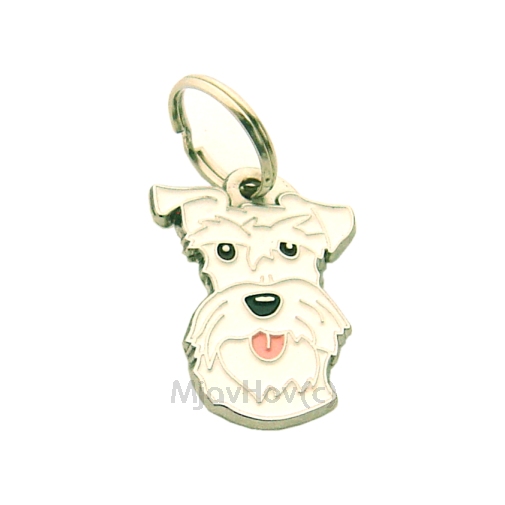 Custom personalized dog name tag Schnauzer white

This unique, cute and quality dog id tag is offered with laser engraved name and phone no. or your custom text. Stainless steel split ring for easy attachment to your pets collar. All items are also available as keychains.
Gift for dogs and dog lovers.

Color: colored/silver
Size: 24 x 33 mm

Engraving area: 20 x 11 mm
Laser engraving personalization on the back side is included in the price. Enter the text you wish to have engraved. Suggestion: dog's name and phone number. We engrave on the back side of the tag. Engraving will be centered and easy to read. If you go over the recommended count then the text becomes smaller, and harder to read.

Metal, chrome plated dog tag or key ring. 
Hand made, hand colored, made in Slovenia. 

In stock.
