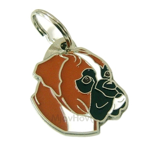 Custom personalized dog name tag Boxer

This unique, cute and quality dog id tag is offered with laser engraved name and phone no. or your custom text. Stainless steel split ring for easy attachment to your pets collar. All items are also available as keychains.
Gift for dogs and dog lovers.

Color: colored/silver
Size: 29 x 33 mm

Engraving area: 18 x 17 mm
Laser engraving personalization on the back side is included in the price. Enter the text you wish to have engraved. Suggestion: dog's name and phone number. We engrave on the back side of the tag. Engraving will be centered and easy to read. If you go over the recommended count then the text becomes smaller, and harder to read.

Metal, chrome plated dog tag or key ring. 
Hand made, hand colored, made in Slovenia. 

In stock.
