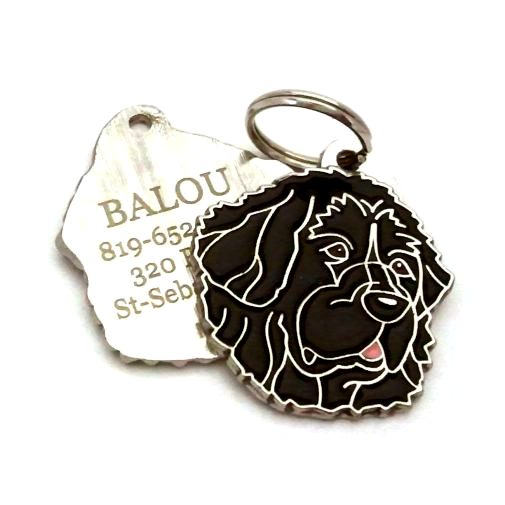 Custom personalized dog name tag Newfoundland

This unique, cute and quality dog id tag is offered with laser engraved name and phone no. or your custom text. Stainless steel split ring for easy attachment to your pets collar. All items are also available as keychains.
Gift for dogs and dog lovers.

Color: colored/silver
Size: 32 x 36 mm

Engraving area: 23 x 20 mm
Laser engraving personalization on the back side is included in the price. Enter the text you wish to have engraved. Suggestion: dog's name and phone number. We engrave on the back side of the tag. Engraving will be centered and easy to read. If you go over the recommended count then the text becomes smaller, and harder to read.

Metal, chrome plated dog tag or key ring. 
Hand made, hand colored, made in Slovenia. 

In stock.
