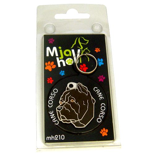 Custom personalized dog name tag Cane corso cropped ears brindle

This unique, cute and quality dog id tag is offered with laser engraved name and phone no. or your custom text. Stainless steel split ring for easy attachment to your pets collar. All items are also available as keychains.
Gift for dogs and dog lovers.

Color: colored/silver
Size: 30 x 35 mm

Engraving area: 20 x 20 mm
Laser engraving personalization on the back side is included in the price. Enter the text you wish to have engraved. Suggestion: dog's name and phone number. We engrave on the back side of the tag. Engraving will be centered and easy to read. If you go over the recommended count then the text becomes smaller, and harder to read.

Metal, chrome plated dog tag or key ring. 
Hand made, hand colored, made in Slovenia. 

In stock.
