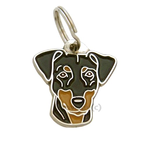 Custom personalized dog name tag Pinscher

This unique, cute and quality dog id tag is offered with laser engraved name and phone no. or your custom text. Stainless steel split ring for easy attachment to your pets collar. All items are also available as keychains.
Gift for dogs and dog lovers.

Color: colored/silver
Size: 29 x 30 mm

Engraving area: 20 x 12 mm
Laser engraving personalization on the back side is included in the price. Enter the text you wish to have engraved. Suggestion: dog's name and phone number. We engrave on the back side of the tag. Engraving will be centered and easy to read. If you go over the recommended count then the text becomes smaller, and harder to read.

Metal, chrome plated dog tag or key ring. 
Hand made, hand colored, made in Slovenia. 

In stock.
