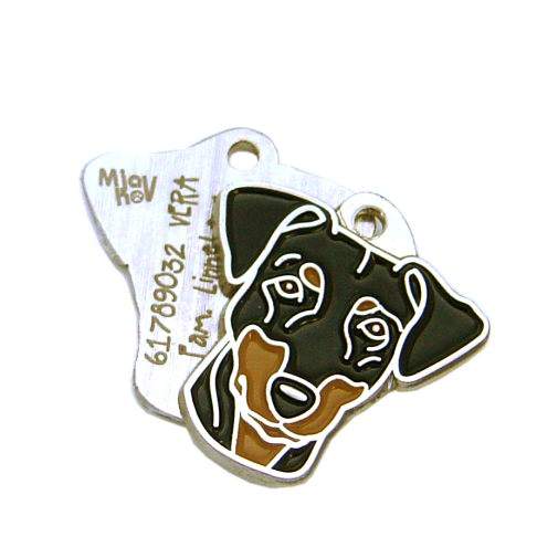 Custom personalized dog name tag Pinscher

This unique, cute and quality dog id tag is offered with laser engraved name and phone no. or your custom text. Stainless steel split ring for easy attachment to your pets collar. All items are also available as keychains.
Gift for dogs and dog lovers.

Color: colored/silver
Size: 29 x 30 mm

Engraving area: 20 x 12 mm
Laser engraving personalization on the back side is included in the price. Enter the text you wish to have engraved. Suggestion: dog's name and phone number. We engrave on the back side of the tag. Engraving will be centered and easy to read. If you go over the recommended count then the text becomes smaller, and harder to read.

Metal, chrome plated dog tag or key ring. 
Hand made, hand colored, made in Slovenia. 

In stock.
