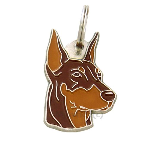Custom personalized dog name tag Doberman cropped ears brown

This unique, cute and quality dog id tag is offered with laser engraved name and phone no. or your custom text. Stainless steel split ring for easy attachment to your pets collar. All items are also available as keychains.
Gift for dogs and dog lovers.

Color: colored/silver
Size: 38 x 25 mm

Engraving area: 17 x 17 mm
Laser engraving personalization on the back side is included in the price. Enter the text you wish to have engraved. Suggestion: dog's name and phone number. We engrave on the back side of the tag. Engraving will be centered and easy to read. If you go over the recommended count then the text becomes smaller, and harder to read.

Metal, chrome plated dog tag or key ring. 
Hand made, hand colored, made in Slovenia. 

In stock.
