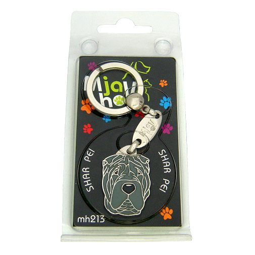 Custom personalized dog name tag Shar pei blue

This unique, cute and quality dog id tag is offered with laser engraved name and phone no. or your custom text. Stainless steel split ring for easy attachment to your pets collar. All items are also available as keychains.
Gift for dogs and dog lovers.

Color: colored/silver
Size: 23 x 34 mm

Engraving area: 20 x 15 mm
Laser engraving personalization on the back side is included in the price. Enter the text you wish to have engraved. Suggestion: dog's name and phone number. We engrave on the back side of the tag. Engraving will be centered and easy to read. If you go over the recommended count then the text becomes smaller, and harder to read.

Metal, chrome plated dog tag or key ring. 
Hand made, hand colored, made in Slovenia. 

In stock.
