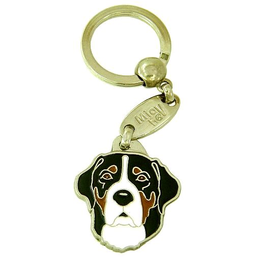 Custom personalized dog name tag Greater swiss mountain dog

This unique, cute and quality dog id tag is offered with laser engraved name and phone no. or your custom text. Stainless steel split ring for easy attachment to your pets collar. All items are also available as keychains.
Gift for dogs and dog lovers.

Color: colored/silver
Size: 31 x 35 mm

Engraving area: 20 x 15 mm
Laser engraving personalization on the back side is included in the price. Enter the text you wish to have engraved. Suggestion: dog's name and phone number. We engrave on the back side of the tag. Engraving will be centered and easy to read. If you go over the recommended count then the text becomes smaller, and harder to read.

Metal, chrome plated dog tag or key ring. 
Hand made, hand colored, made in Slovenia. 

In stock.
