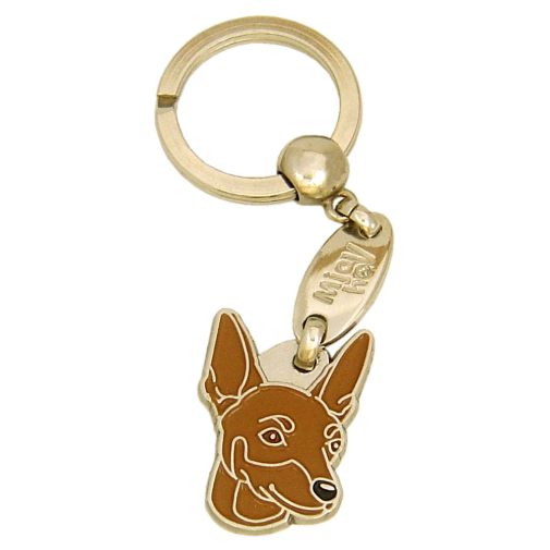 Custom personalized dog name tag Miniature pinscher brown

This unique, cute and quality dog id tag is offered with laser engraved name and phone no. or your custom text. Stainless steel split ring for easy attachment to your pets collar. All items are also available as keychains.
Gift for dogs and dog lovers.

Color: colored/silver
Size: 22 x 30 mm

Engraving area: 17 x 12 mm
Laser engraving personalization on the back side is included in the price. Enter the text you wish to have engraved. Suggestion: dog's name and phone number. We engrave on the back side of the tag. Engraving will be centered and easy to read. If you go over the recommended count then the text becomes smaller, and harder to read.

Metal, chrome plated dog tag or key ring. 
Hand made, hand colored, made in Slovenia. 

In stock.
